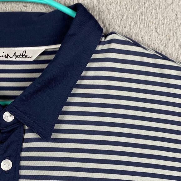 Travis Mathew Golf Polo Shirt Men's 2XL Navy Gray Striped Causal Performance - Picture 7 of 14